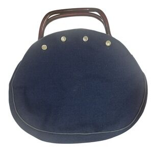 Vintage Banner House Asheville NC Navy Blue Fabric Top Handle Clutch Bag Purse